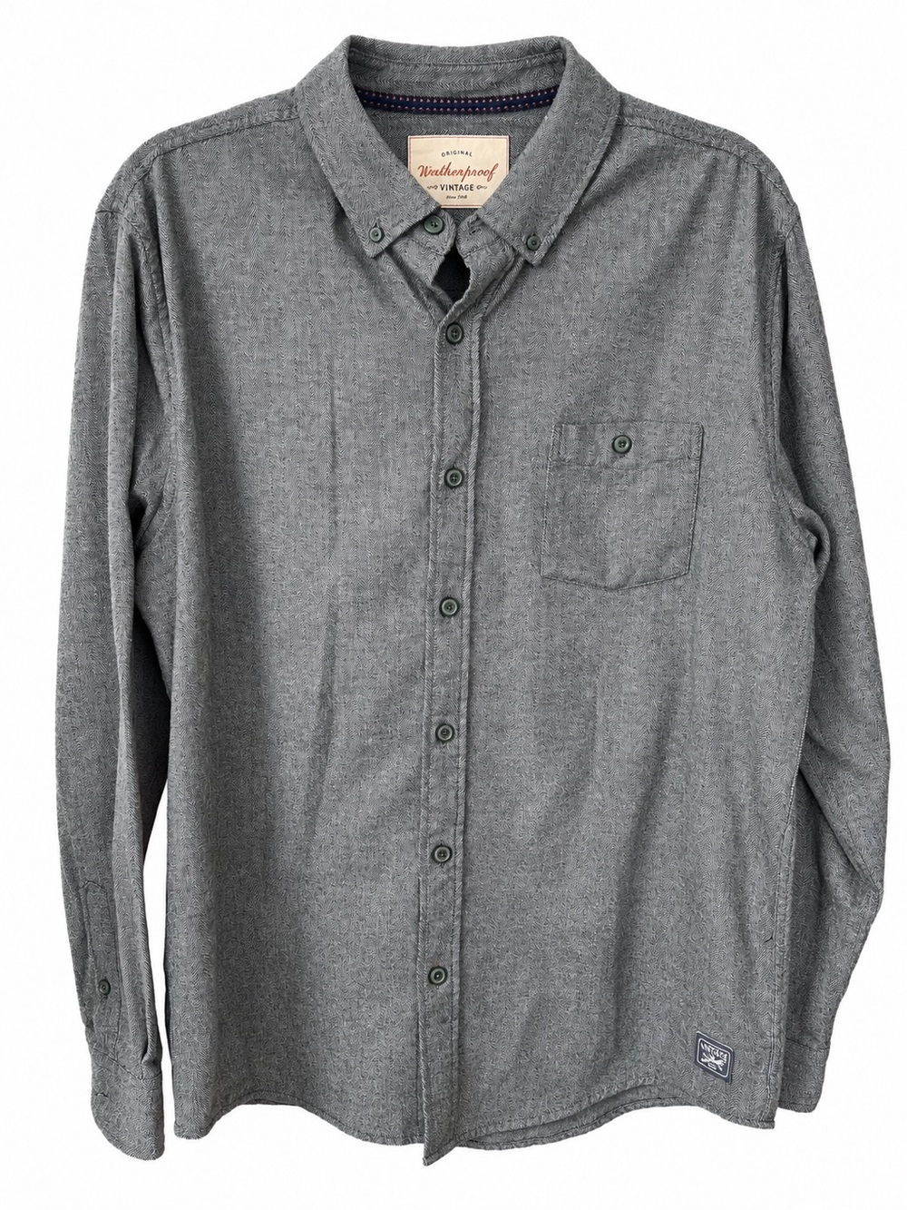Weatherproof Vintage Men’s Large Gray Herringbone Button Down Shirt